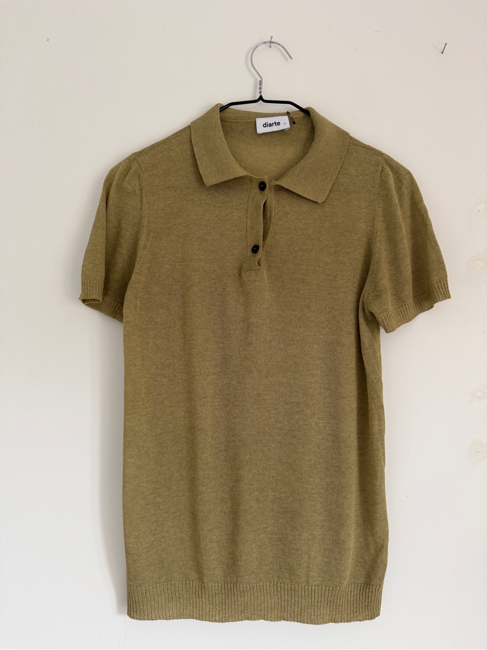 Diarte Olive Green Short Sleeve Knit Polo Top